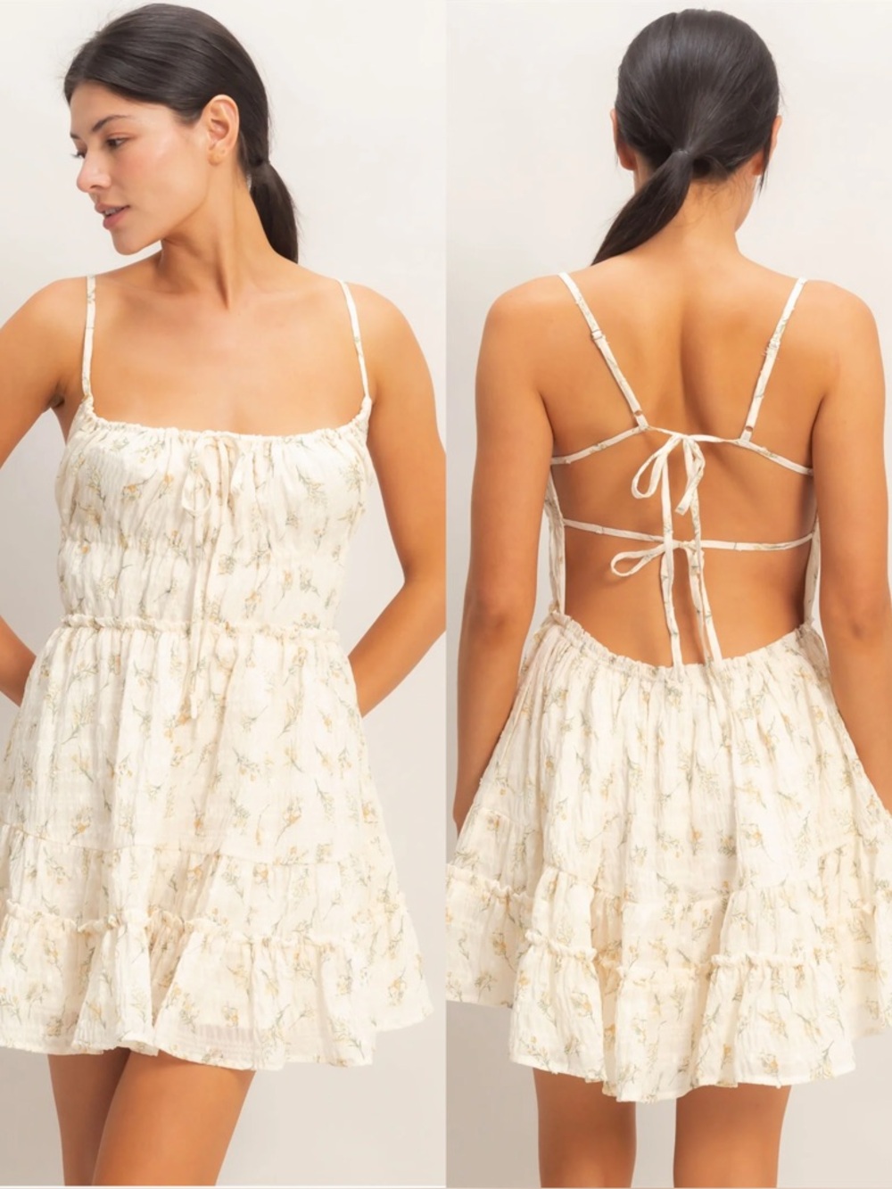 NEW HYFVE Yellow Floral Strapless Textured Tiered Dress Size Large